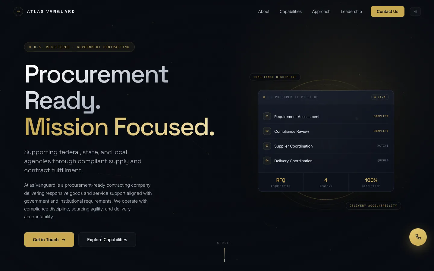 Atlas Vanguard government contracting website designed by AI Voice Hub