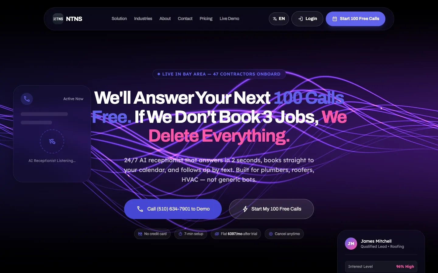 NTNS AI voice receptionist website designed by AI Voice Hub