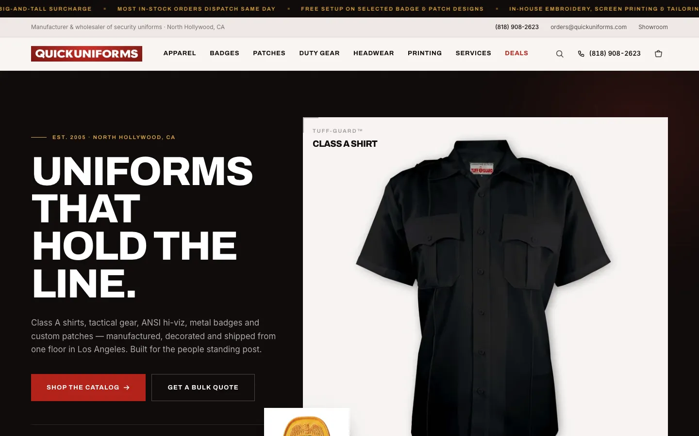 Quick Uniforms security uniform e-commerce website designed by AI Voice Hub