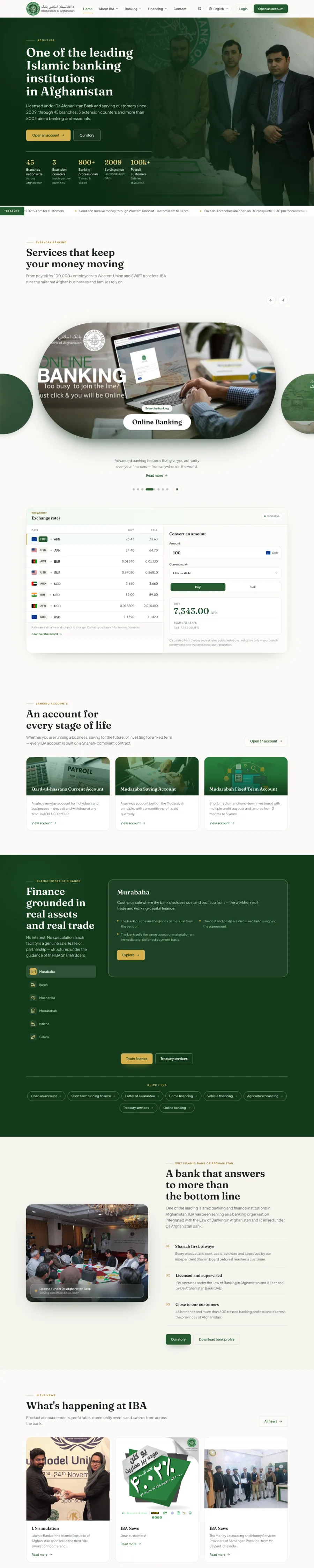 Islamic Bank of Afghanistan website homepage designed by AI Voice Hub