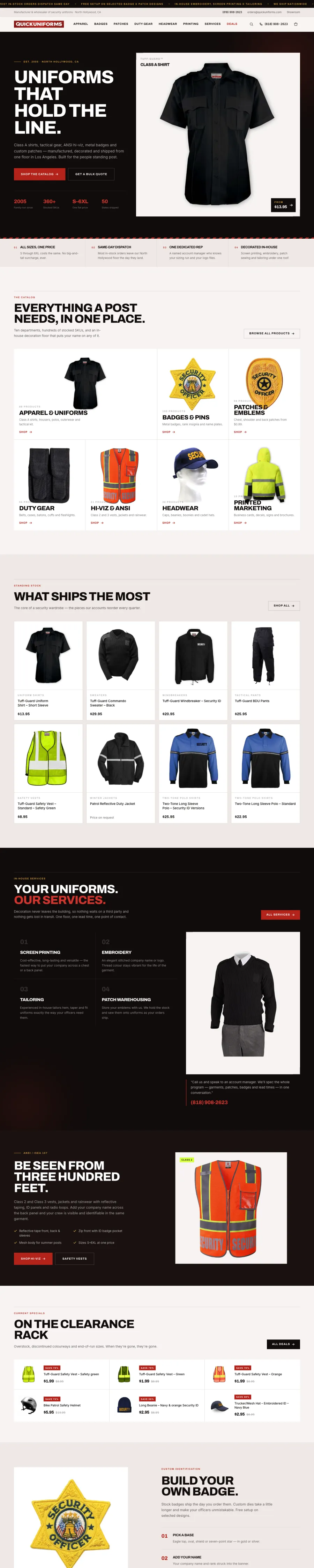 Quick Uniforms security uniform e-commerce website designed by AI Voice Hub